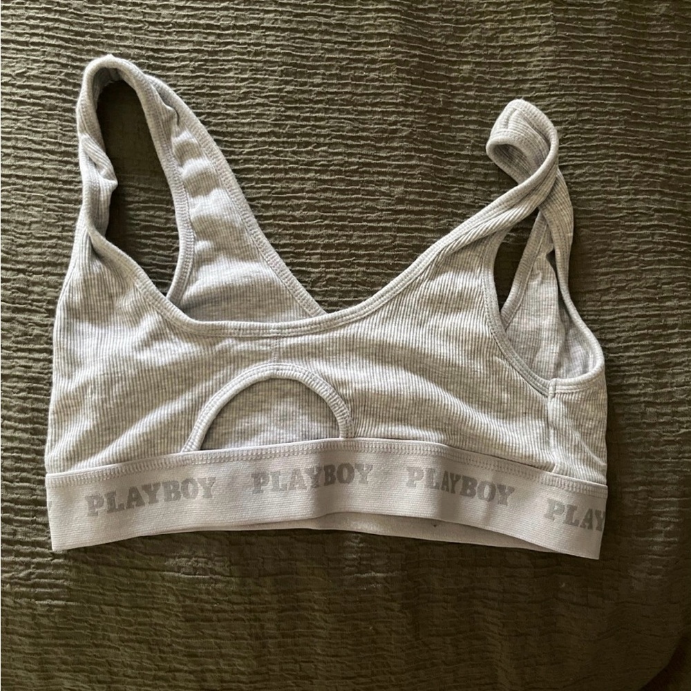 PLAYBOY Light Gray Ribbed Bralette